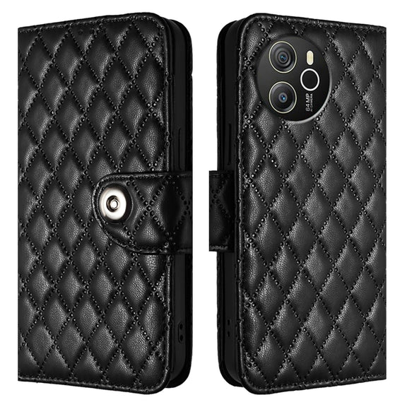 For Blackview Shark 8 Rhombic Texture Flip Leather Phone Case with Lanyard(Black)