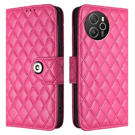 For Blackview Shark 8 Rhombic Texture Flip Leather Phone Case with Lanyard(Rose Red)