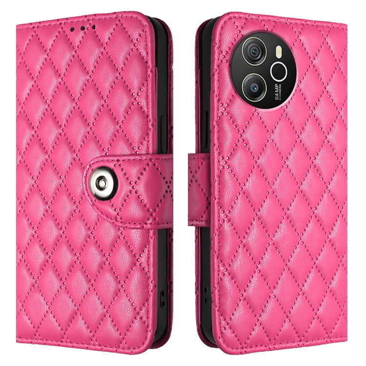 For Blackview Shark 8 Rhombic Texture Flip Leather Phone Case with Lanyard(Rose Red)