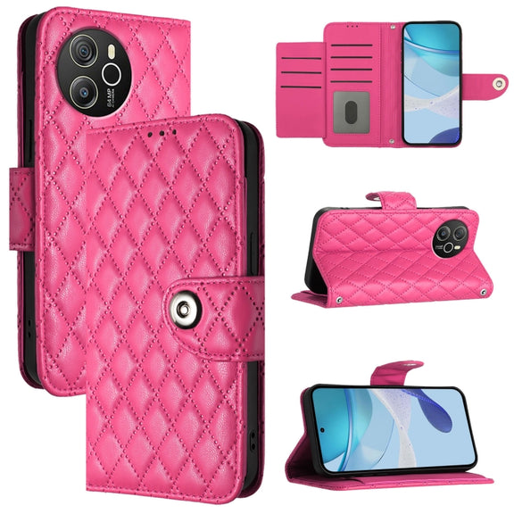 For Blackview Shark 8 Rhombic Texture Flip Leather Phone Case with Lanyard(Rose Red)