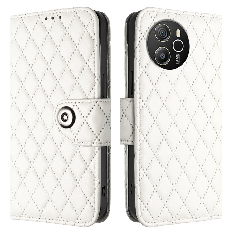For Blackview Shark 8 Rhombic Texture Flip Leather Phone Case with Lanyard(White)
