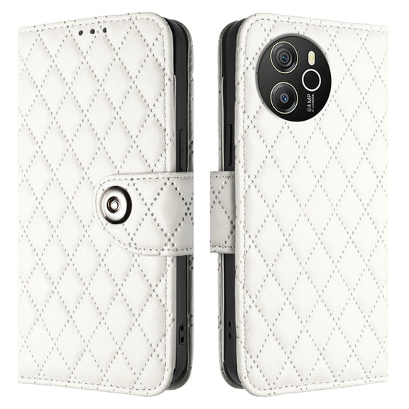 For Blackview Shark 8 Rhombic Texture Flip Leather Phone Case with Lanyard(White)