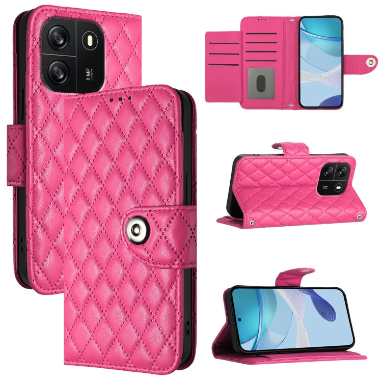 For Blackview Wave 6C Rhombic Texture Flip Leather Phone Case with Lanyard(Rose Red)
