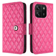 For Blackview Wave 6C Rhombic Texture Flip Leather Phone Case with Lanyard(Rose Red)