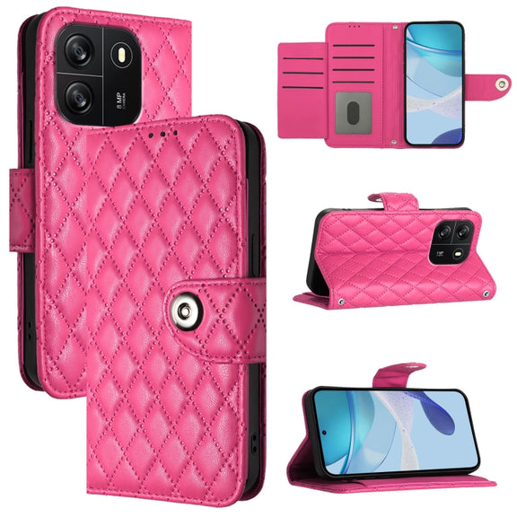 For Blackview Wave 6C Rhombic Texture Flip Leather Phone Case with Lanyard(Rose Red)