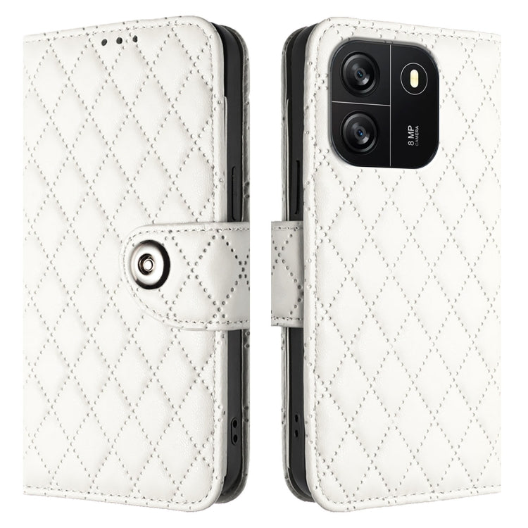 For Blackview Wave 6C Rhombic Texture Flip Leather Phone Case with Lanyard(White)