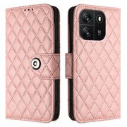 For Blackview Wave 6C Rhombic Texture Flip Leather Phone Case with Lanyard(Coral Pink)