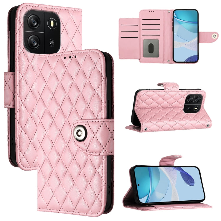 For Blackview Wave 6C Rhombic Texture Flip Leather Phone Case with Lanyard(Pink)