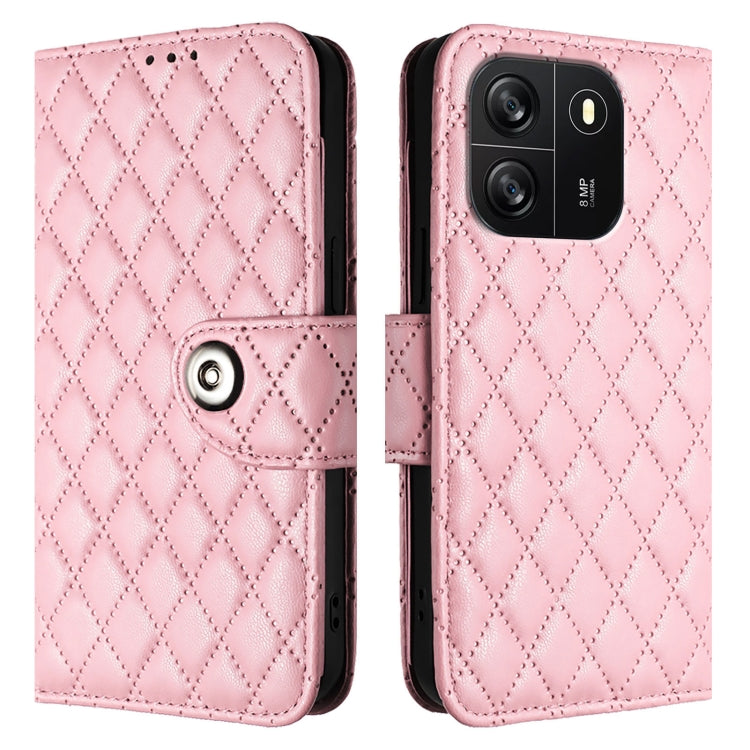 For Blackview Wave 6C Rhombic Texture Flip Leather Phone Case with Lanyard(Pink)