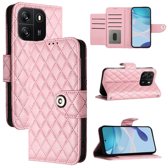 For Blackview Wave 6C Rhombic Texture Flip Leather Phone Case with Lanyard(Pink)
