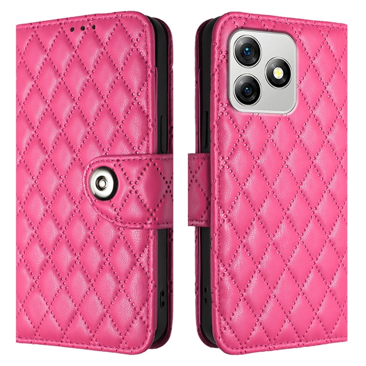 For Ulefone Note 18 Ultra Rhombic Texture Flip Leather Phone Case with Lanyard(Rose Red)