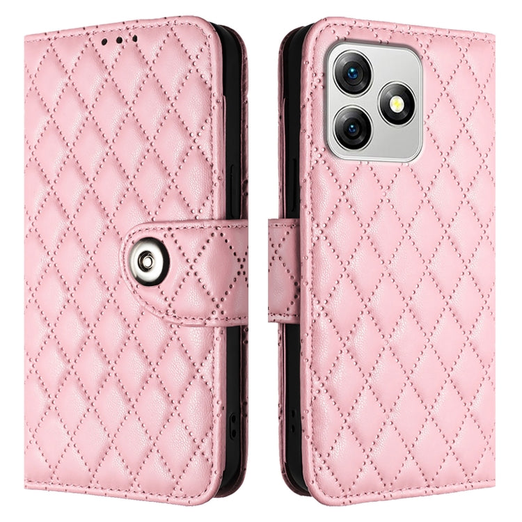 For Ulefone Note 18 Ultra Rhombic Texture Flip Leather Phone Case with Lanyard(Pink)