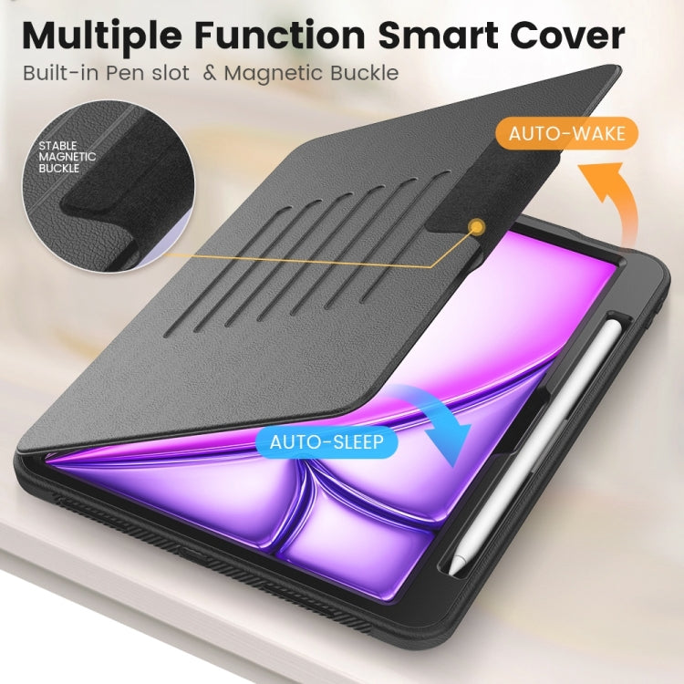 For iPad Air 11 2024 Smart B Magnetic Holder Leather Tablet Case(Black)