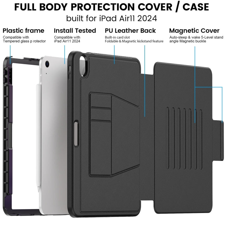 For iPad Air 11 2024 Smart B Magnetic Holder Leather Tablet Case(Black)