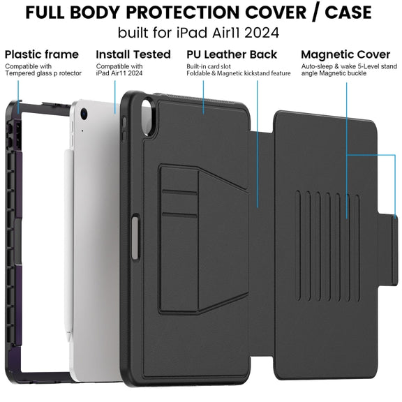 For iPad Air 11 2024 Smart B Magnetic Holder Leather Tablet Case(Black)