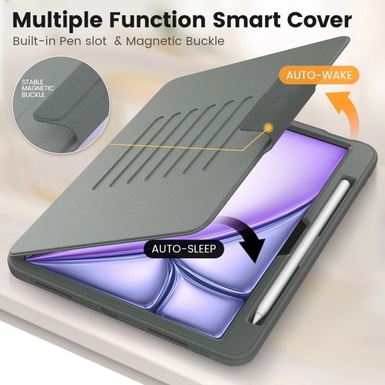 For iPad Air 11 2024 Smart B Magnetic Holder Leather Tablet Case(Grey)