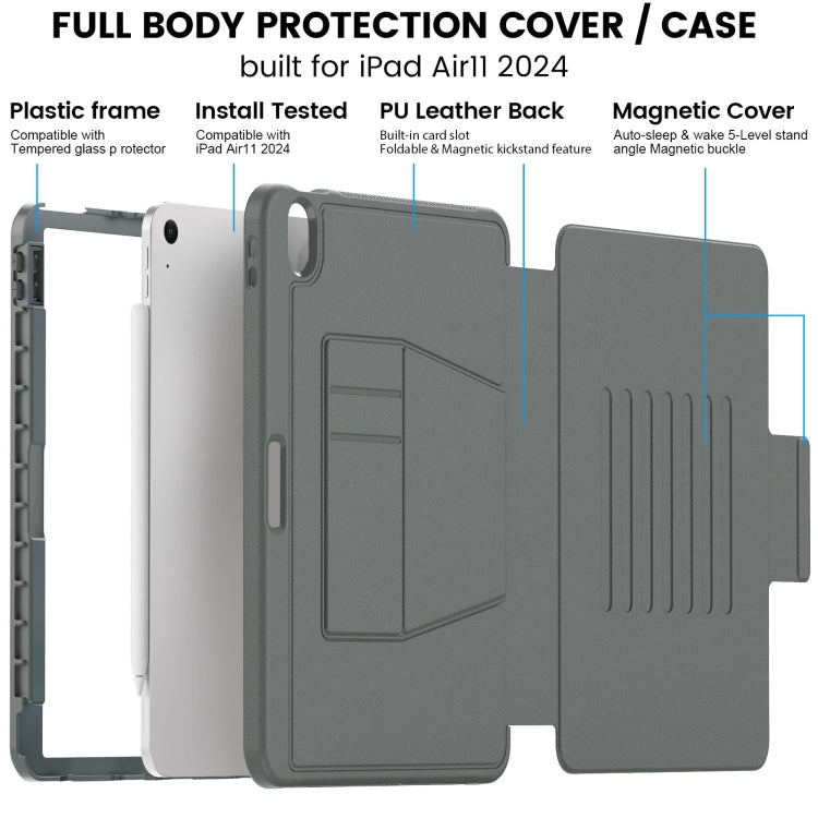 For iPad Air 11 2024 Smart B Magnetic Holder Leather Tablet Case(Grey)