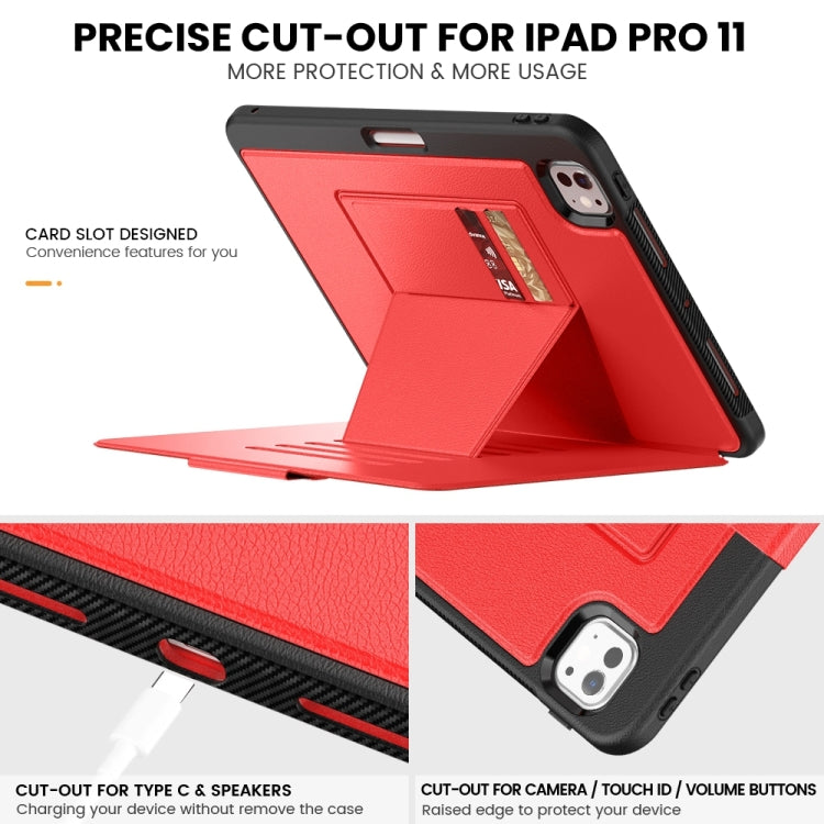 For iPad Pro 11 2024 Smart B Magnetic Holder Leather Tablet Case(Red)