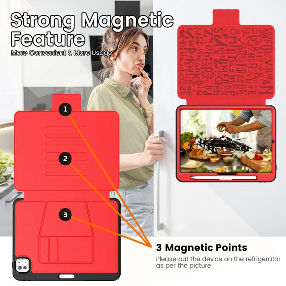 For iPad Pro 11 2024 Smart B Magnetic Holder Leather Tablet Case(Red)