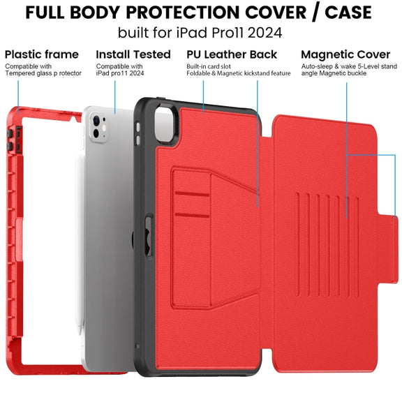 For iPad Pro 11 2024 Smart B Magnetic Holder Leather Tablet Case(Red)