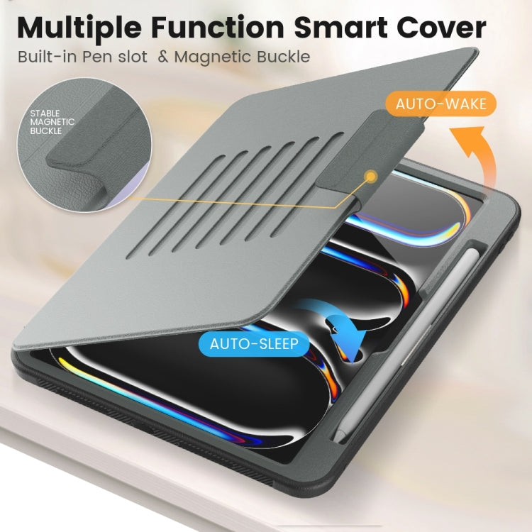 For iPad Pro 11 2024 Smart B Magnetic Holder Leather Tablet Case(Grey)
