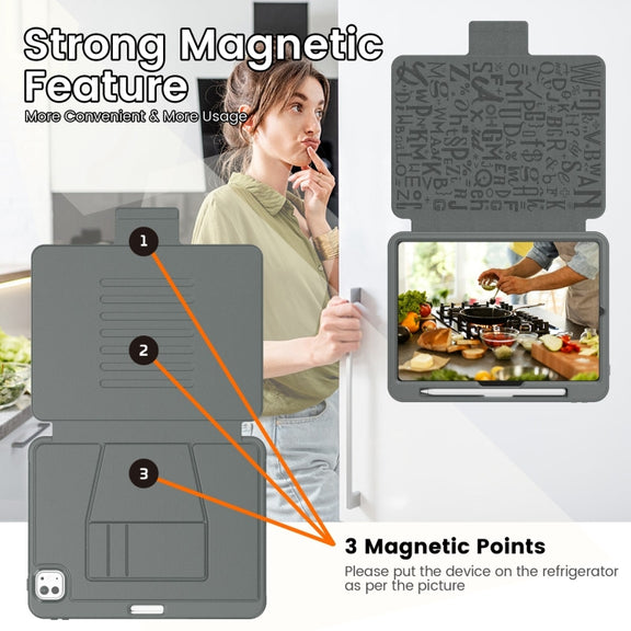 For iPad Pro 11 2024 Smart B Magnetic Holder Leather Tablet Case(Grey)