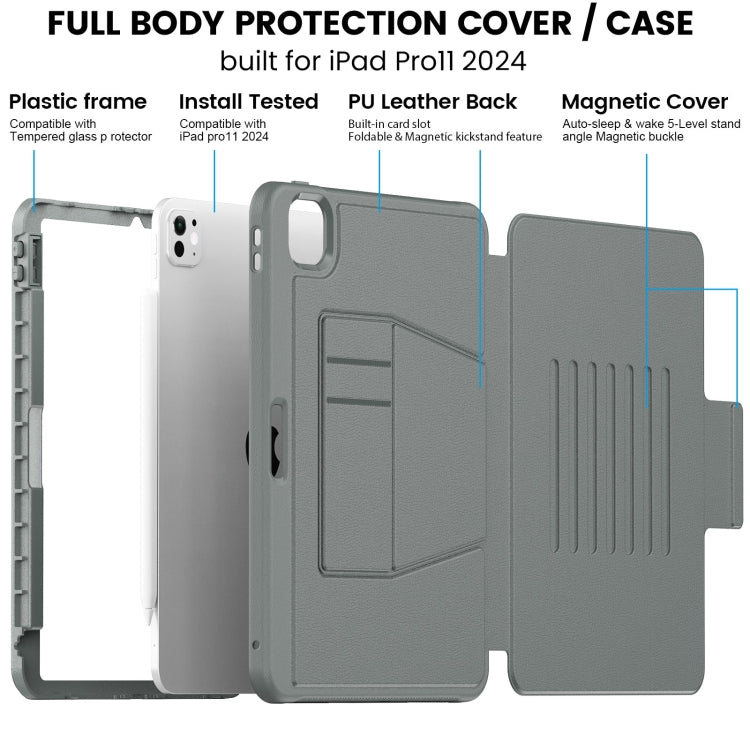 For iPad Pro 11 2024 Smart B Magnetic Holder Leather Tablet Case(Grey)