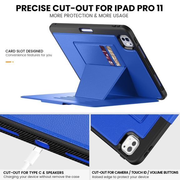 For iPad Pro 11 2024 Smart B Magnetic Holder Leather Tablet Case(Blue)