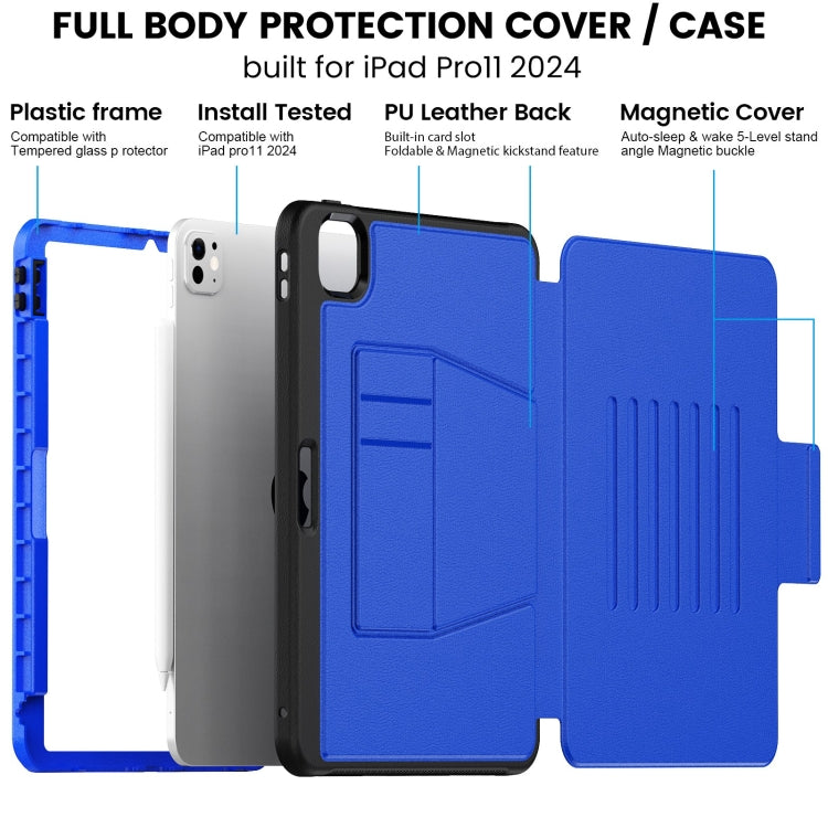 For iPad Pro 11 2024 Smart B Magnetic Holder Leather Tablet Case(Blue)