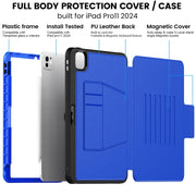 For iPad Pro 11 2024 Smart B Magnetic Holder Leather Tablet Case(Blue)