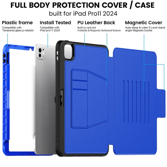 For iPad Pro 11 2024 Smart B Magnetic Holder Leather Tablet Case(Blue)