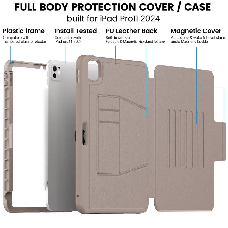 For iPad Pro 11 2024 Smart B Magnetic Holder Leather Tablet Case(Rose Gold)