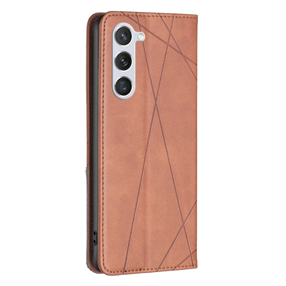 For Samsung Galaxy S25 5G Rhombus Texture Magnetic Leather Phone Case(Brown)