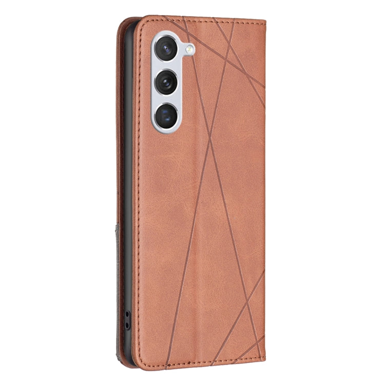 For Samsung Galaxy S25 5G Rhombus Texture Magnetic Leather Phone Case(Brown)