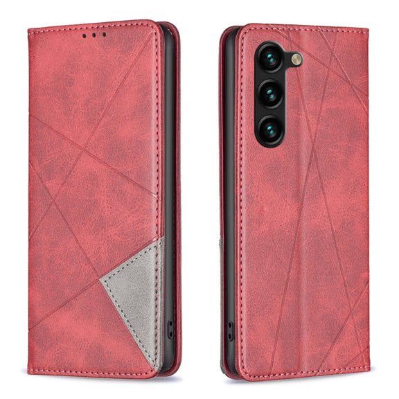 For Samsung Galaxy S25+ 5G Rhombus Texture Magnetic Leather Phone Case(Red)