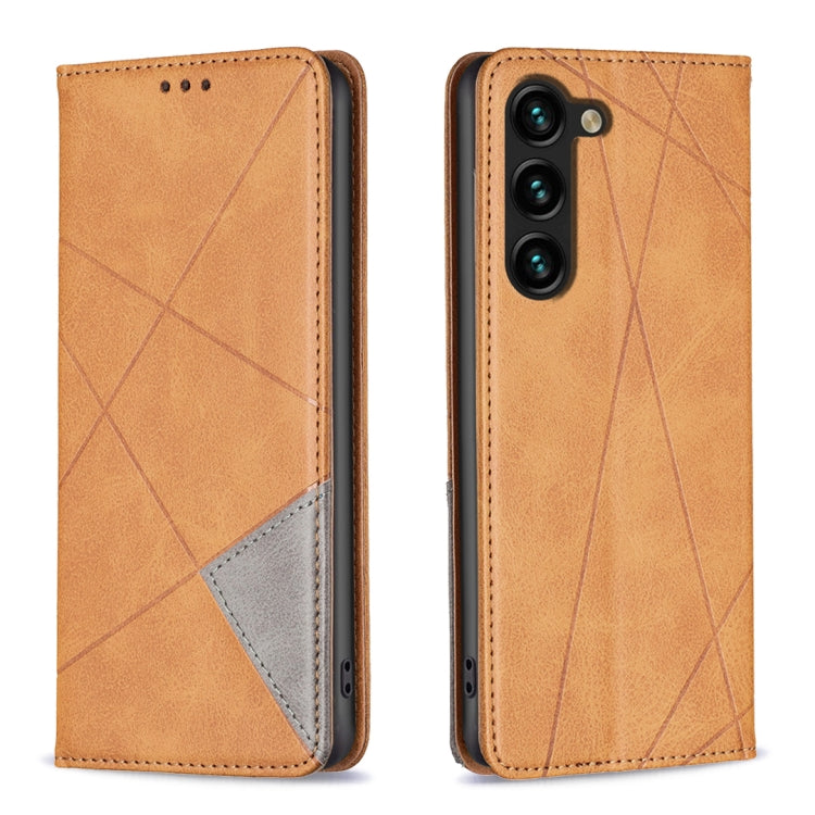 For Samsung Galaxy S25+ 5G Rhombus Texture Magnetic Leather Phone Case(Yellow)
