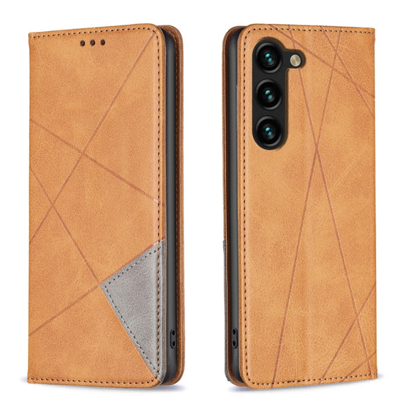 For Samsung Galaxy S25+ 5G Rhombus Texture Magnetic Leather Phone Case(Yellow)