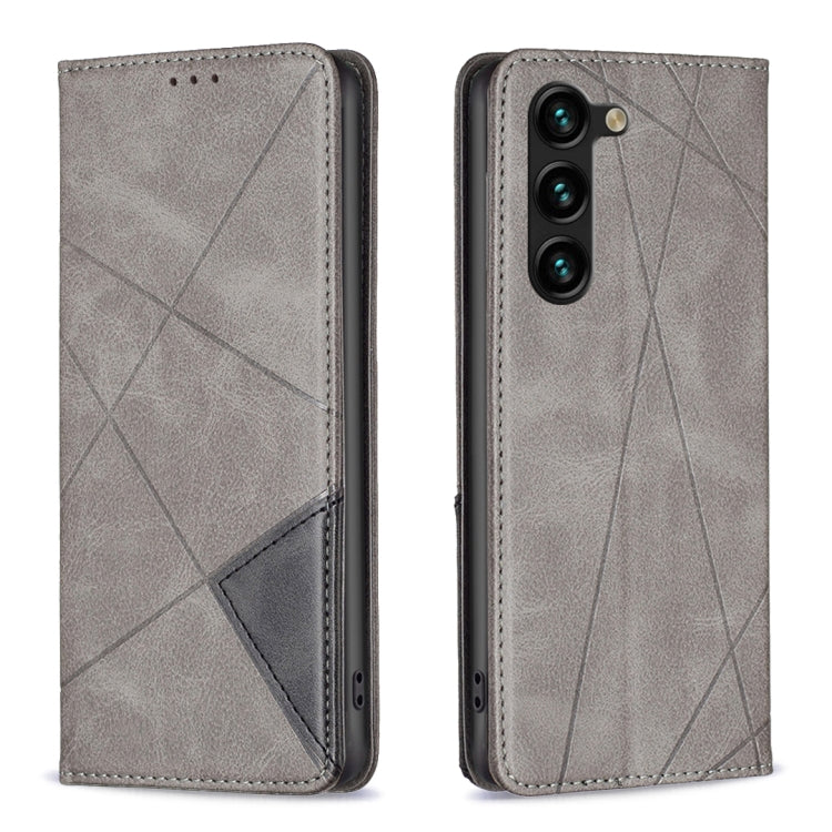 For Samsung Galaxy S25+ 5G Rhombus Texture Magnetic Leather Phone Case(Grey)