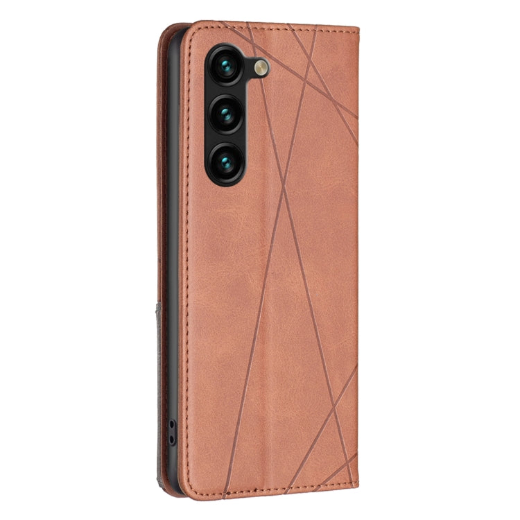 For Samsung Galaxy S25+ 5G Rhombus Texture Magnetic Leather Phone Case(Brown)