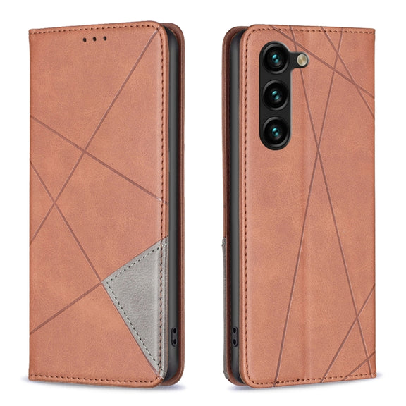 For Samsung Galaxy S25+ 5G Rhombus Texture Magnetic Leather Phone Case(Brown)