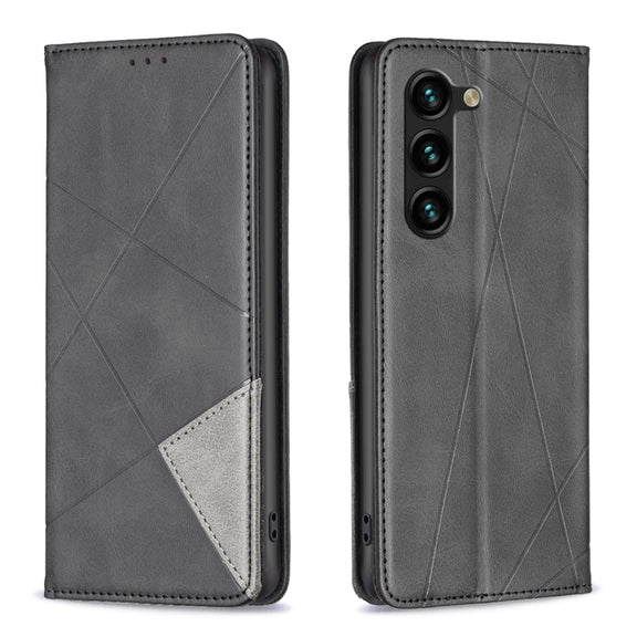 For Samsung Galaxy S25+ 5G Rhombus Texture Magnetic Leather Phone Case(Black)