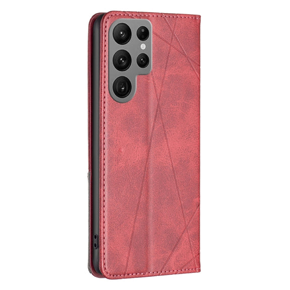 For Samsung Galaxy S25 Ultra 5G Rhombus Texture Magnetic Leather Phone Case(Red)