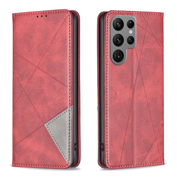 For Samsung Galaxy S25 Ultra 5G Rhombus Texture Magnetic Leather Phone Case(Red)