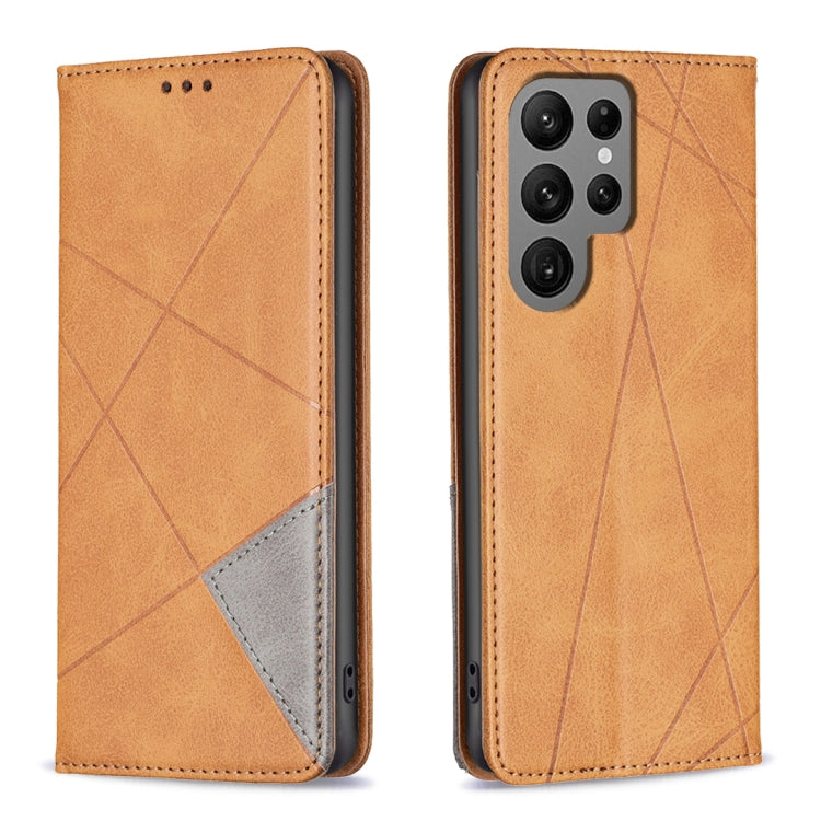 For Samsung Galaxy S25 Ultra 5G Rhombus Texture Magnetic Leather Phone Case(Yellow)