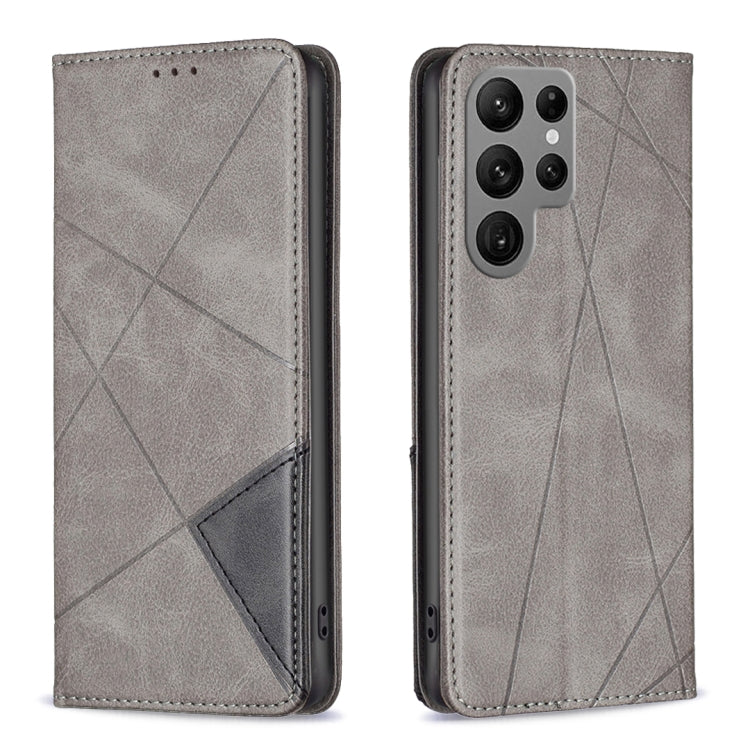 For Samsung Galaxy S25 Ultra 5G Rhombus Texture Magnetic Leather Phone Case(Grey)