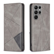 For Samsung Galaxy S25 Ultra 5G Rhombus Texture Magnetic Leather Phone Case(Grey)