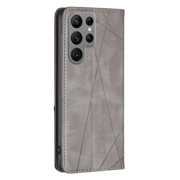 For Samsung Galaxy S25 Ultra 5G Rhombus Texture Magnetic Leather Phone Case(Grey)
