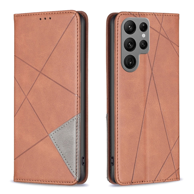 For Samsung Galaxy S25 Ultra 5G Rhombus Texture Magnetic Leather Phone Case(Brown)