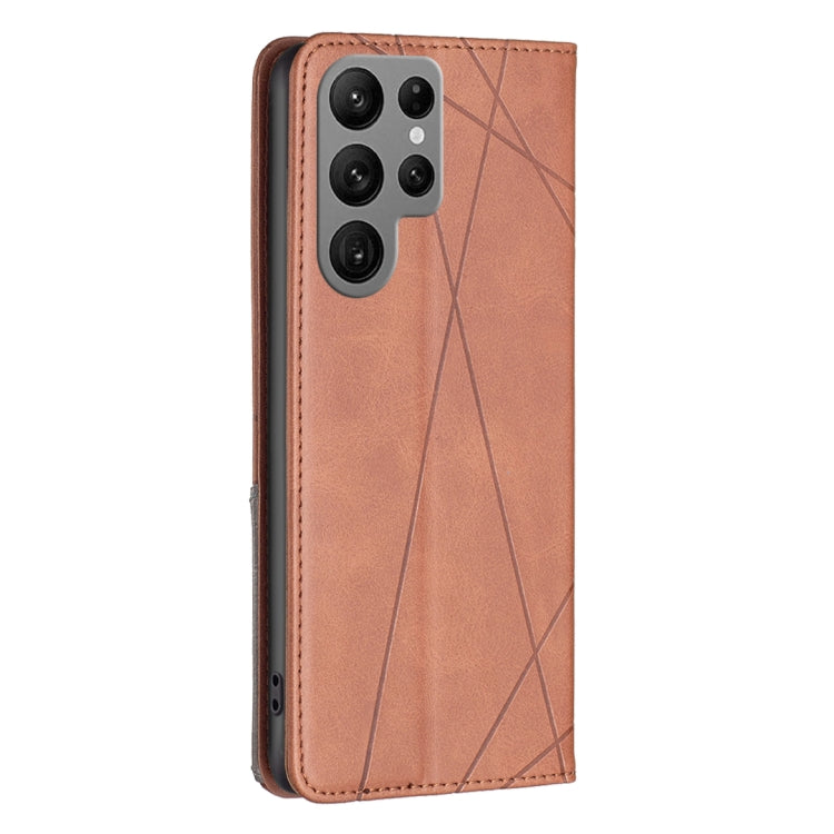 For Samsung Galaxy S25 Ultra 5G Rhombus Texture Magnetic Leather Phone Case(Brown)