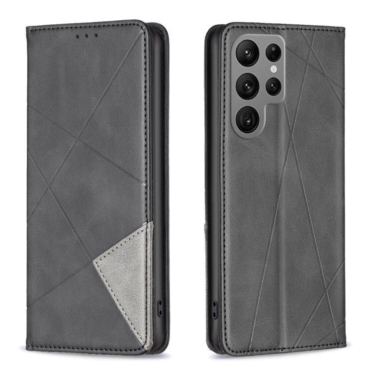For Samsung Galaxy S25 Ultra 5G Rhombus Texture Magnetic Leather Phone Case(Black)